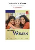 Instructor&rsquo;s Manual for The Psychology of Women&comma; 7th Edition by Margaret Matlin&comma; Chapter 1-15 &vert; All Chapters