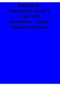 Electrical Installation Level 2 Unit 203 Questions Exam Review Summary Questions and Answers with Solution 2025&sol; 2026