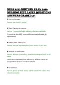 NURS 2513 MIDTERM EXAM 2026&NewLine;NURSING TEST PAPER QUESTIONS&NewLine;ANSWERS GRADED A&plus;&NewLine;