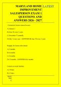 MARYLAND HOME &NewLine;IMPROVEMENT &NewLine;SALESPERSON EXAM 1 &NewLine;QUESTIONS AND &NewLine;ANSWERS 2026 - 2027