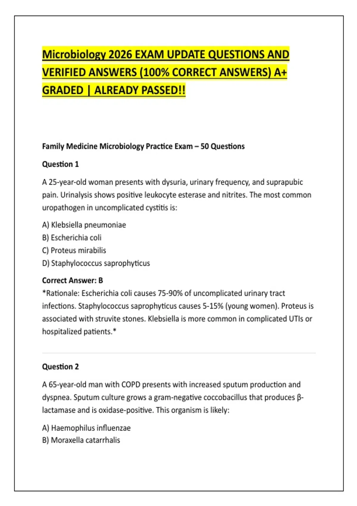 Microbiology 2026 EXAM UPDATE QUESTIONS AND VERIFIED ANSWERS (100% ...