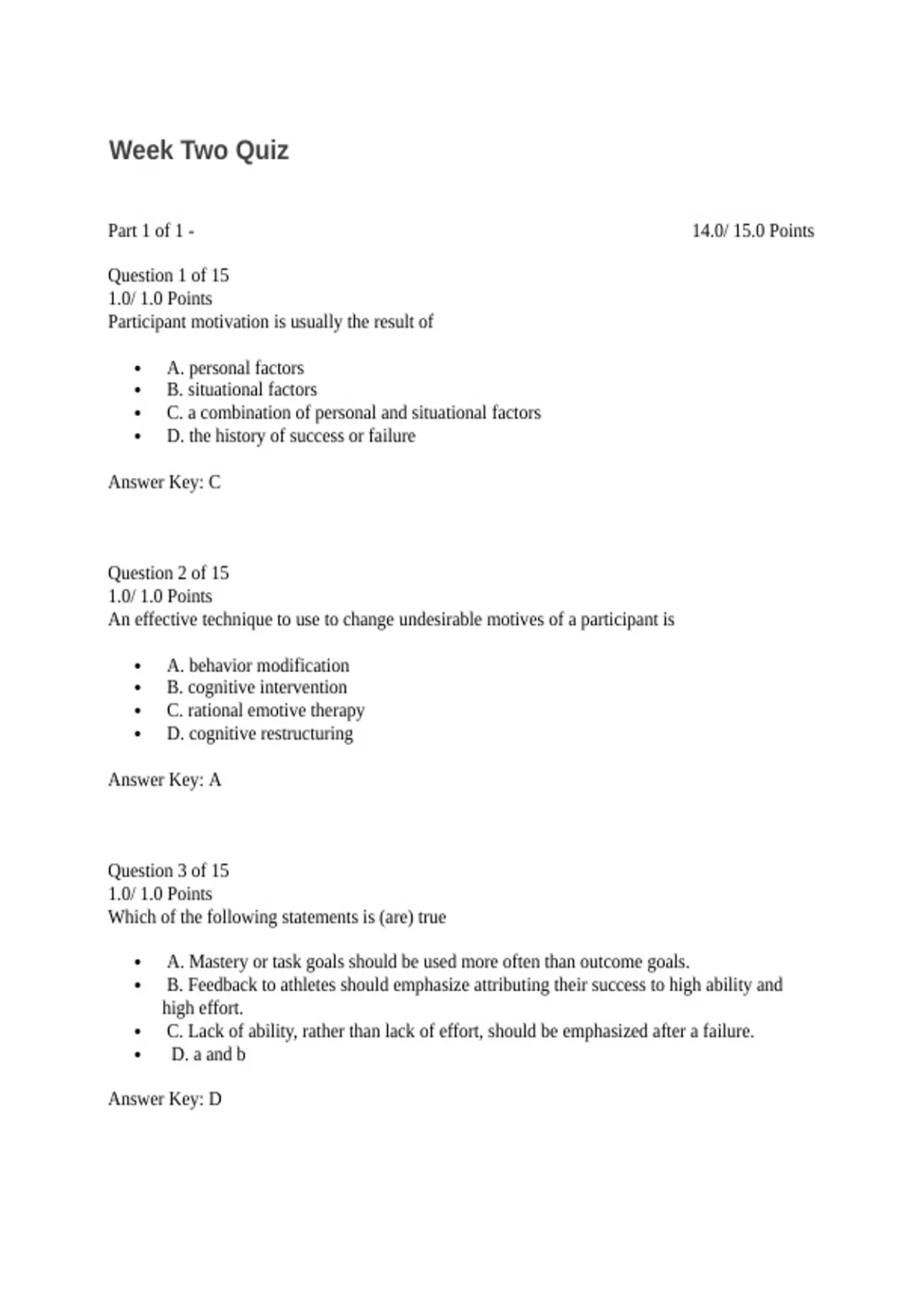 Motivation – Week 2 Quiz Questions and Answers | Study Guide and ...