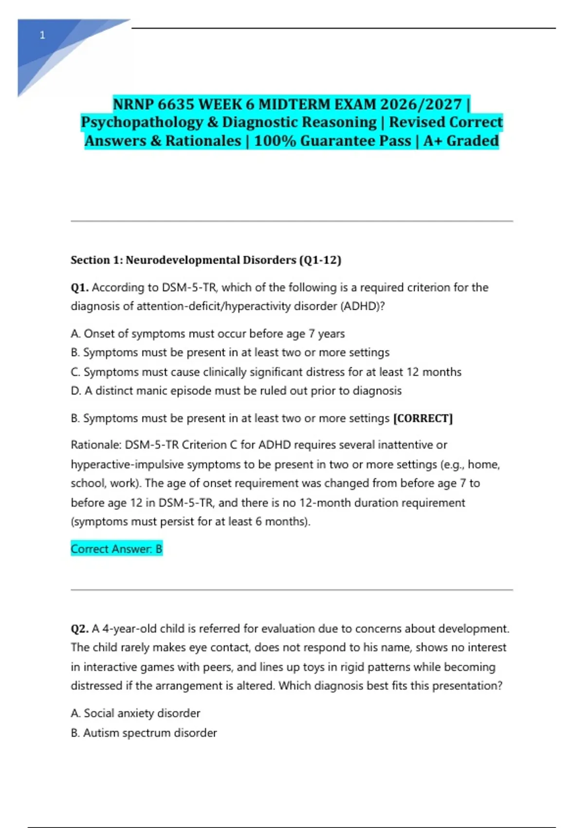 NRNP 6635 WEEK 6 MIDTERM & WEEK 11 FINAL EXAM 2026/2027 | Questions ...