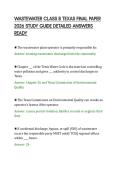 WASTEWATER CLASS B TEXAS FINAL PAPER&NewLine;2026 STUDY GUIDE DETAILED ANSWERS&NewLine;READY
