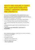 HEALTH AND HEALING IV EXAM 1 REAL EXAM QUESTIONS WITH CORRECT ANSWERS VERIFIED AND GRADED A&plus;