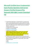 Microsoft Certified Azure Fundamentals &NewLine;Exam Practice Questions And Correct &NewLine;Answers &lpar;Verified Answers&rpar; Plus &NewLine;Rationale 2026 Q&A&vert; Instant Download &NewLine;Pdf 