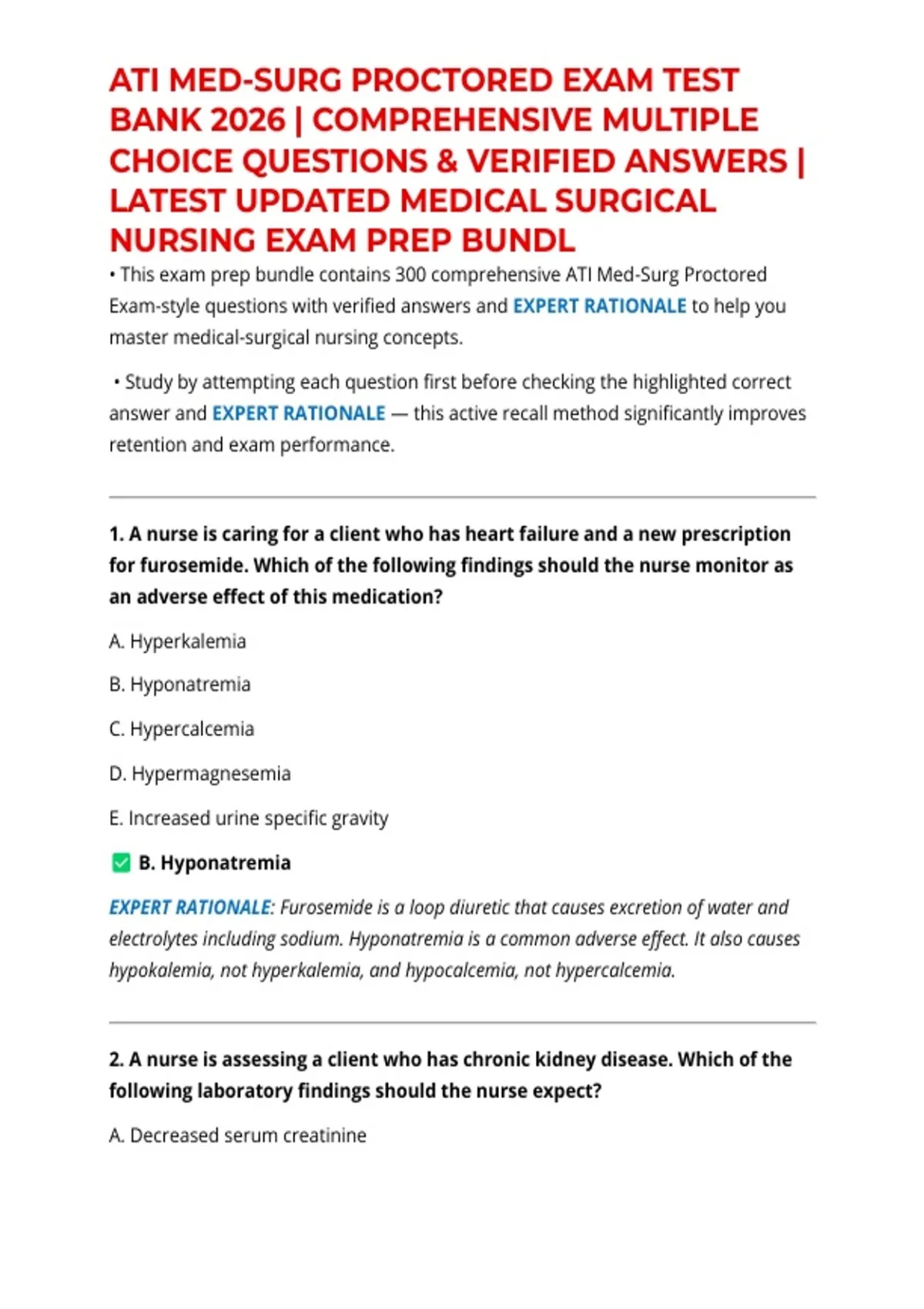 ATI MED-SURG PROCTORED EXAM TEST BANK 2026 | COMPREHENSIVE MULTIPLE ...