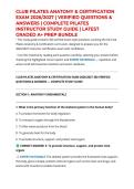 CLUB PILATES ANATOMY & CERTIFICATION EXAM 2026&sol;2027 &vert; VERIFIED QUESTIONS & ANSWERS &vert; COMPLETE PILATES INSTRUCTOR STUDY GUIDE &vert; LATEST GRADED A&plus; PREP BUNDLE