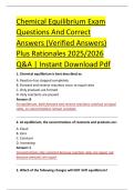 Chemical Equilibrium Exam &NewLine;Questions And Correct &NewLine;Answers &lpar;Verified Answers&rpar; &NewLine;Plus Rationales 2025&sol;2026 &NewLine;Q&A &vert; Instant Download Pdf 