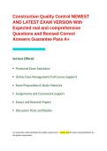 Construction Quality Control NEWEST AND LATEST EXAM VERSION With Expected real and comprehensive Questions and Revised Correct Answers Guarantee Pass A&plus;&period;