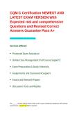 CQM-C Certification NEWEST AND LATEST EXAM VERSION With Expected real and comprehensive Questions and Revised Correct Answers Guarantee Pass A&plus;&period;