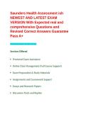 Saunders Health Assessment  NEWEST AND LATEST EXAM VERSION With Expected real and comprehensive Questions and Revised Correct Answers Guarantee Pass A&plus;&period;