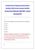 Fundamentals of Engineering Examination &NewLine;Questions With Correct Answers &lpar;Verified &NewLine;Answers&rpar; Plus Rationales 2026 Q&A &vert; Instant &NewLine;Download Pdf 