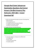 Georgia Real Estate Salesperson &NewLine;Examination Questions And Correct &NewLine;Answers &lpar;Verified Answers&rpar; Plus &NewLine;Rationales 2026 Q&A &vert; Instant &NewLine;Download Pdf