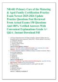NR-601 Primary Care of the Maturing &NewLine;& Aged Family Certification Practice &NewLine;Exam Newest 2025-2026 Update &NewLine;Practice Questions Fast Reviewed &NewLine;From Actual Exams 150 Questions &NewLine;And 100&percnt; Verified Answers With &NewLine;Convenient Explanations Grade A&plus; &NewLine;Q&A &vert; Inst