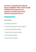 Saunder-s Comprehensive NCLEX Review &NEWEST AND LATEST EXAM VERSION With Expected real Questions and Revised Correct Answers Guarantee Pass A&plus;&period;