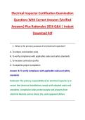 Electrical Inspector Certification Examination &NewLine;Questions With Correct Answers &lpar;Verified &NewLine;Answers&rpar; Plus Rationales 2026 Q&A &vert; Instant &NewLine;Download Pdf 