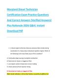 Maryland Diesel Technician &NewLine;Certification Exam Practice Questions &NewLine;And Correct Answers &lpar;Verified Answers&rpar; &NewLine;Plus Rationale 2026 Q&A&vert; Instant &NewLine;Download Pdf 