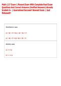 Math 117 Exam 1 Recent Exam With Complete Real Exam Questions And Correct Answers &lpar;Verified Answers&rpar; Already Graded A&plus; &vert; Guaranteed Success&excl;&excl; Newest Exam &vert; Just Released&excl;&excl;
