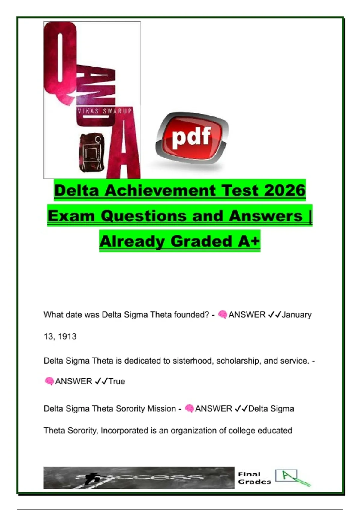 Delta Sigma Theta Achievement Test 2026 – 85 Questions &amp; Answers ...