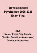 Developmental Psychology 2025&ndash;2026 Final Exam &ndash; Complete Revision Notes & Practice Questions PDF