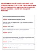 SEMPER FIT BASIC FITNESS COURSE -MARINENET EXAM &NewLine;2026 &vert;&vert; MOST RECENT EXAM ACTUAL COMPLETE REAL EXAM &NewLine;QUESTIONS AND CORRECT ANSWERS &lpar;VERIFIED ANSWERS&rpar; &NewLine;ALREADY GRADED A&plus; &vert; BRAND NEW EXAM &vert; JUST &NewLine;RELEASED&excl;&excl;