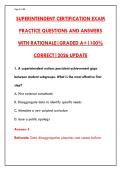 SUPERINTENDENT CERTIFICATION EXAM 2026 &ndash; 200 PRACTICE QUESTIONS & ANSWERS WITH RATIONALES&NewLine;&NewLine;