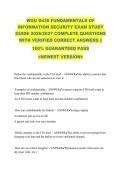 WGU D430 FUNDAMENTALS OF &NewLine;INFORMATION SECURITY EXAM STUDY &NewLine;GUIDE 2026&sol;2027 COMPLETE QUESTIONS &NewLine;WITH VERIFIED CORRECT ANSWERS &vert;&vert; &NewLine;100&percnt; GUARANTEED PASS &NewLine;<NEWEST VERSION> 