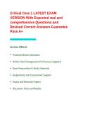 Critical Care 1 LATEST EXAM VERSION With Expected real and comprehensive Questions and Revised Correct Answers Guarantee Pass A&plus;&period;