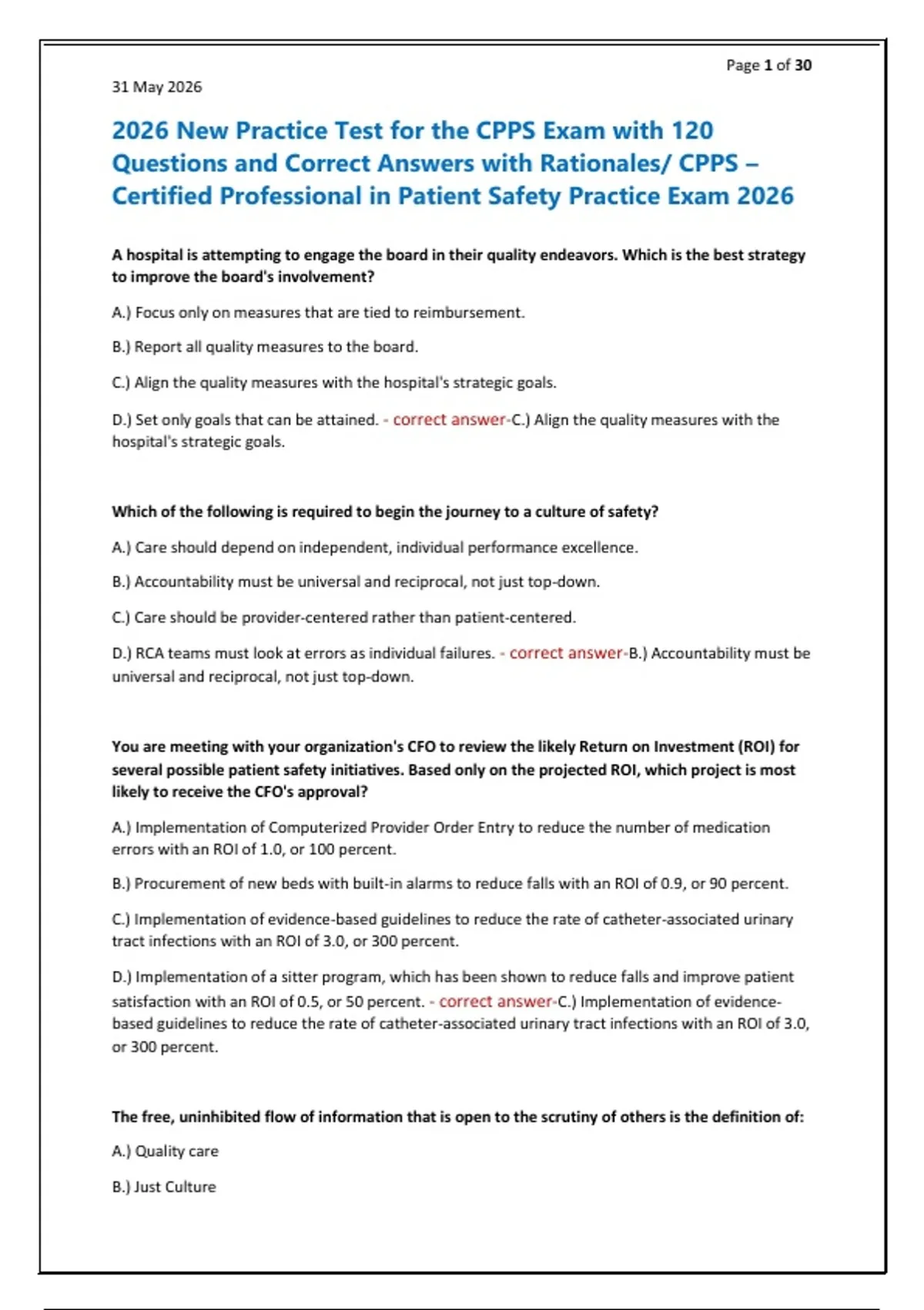 2026 New Practice Test for the CPPS Exam with 120 Questions and Correct ...