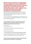 Illinois Security Contractor Licensing Exam Practice Questions & Answers 2026&ndash;2027 &vert; Complete Illinois Private Security Contractor Study Guide &vert; Verified Exam Prep with Security Regulations&comma; Alarm Systems&comma; CCTV Surveillance&comma; Access Control&comma; Risk Assessmen