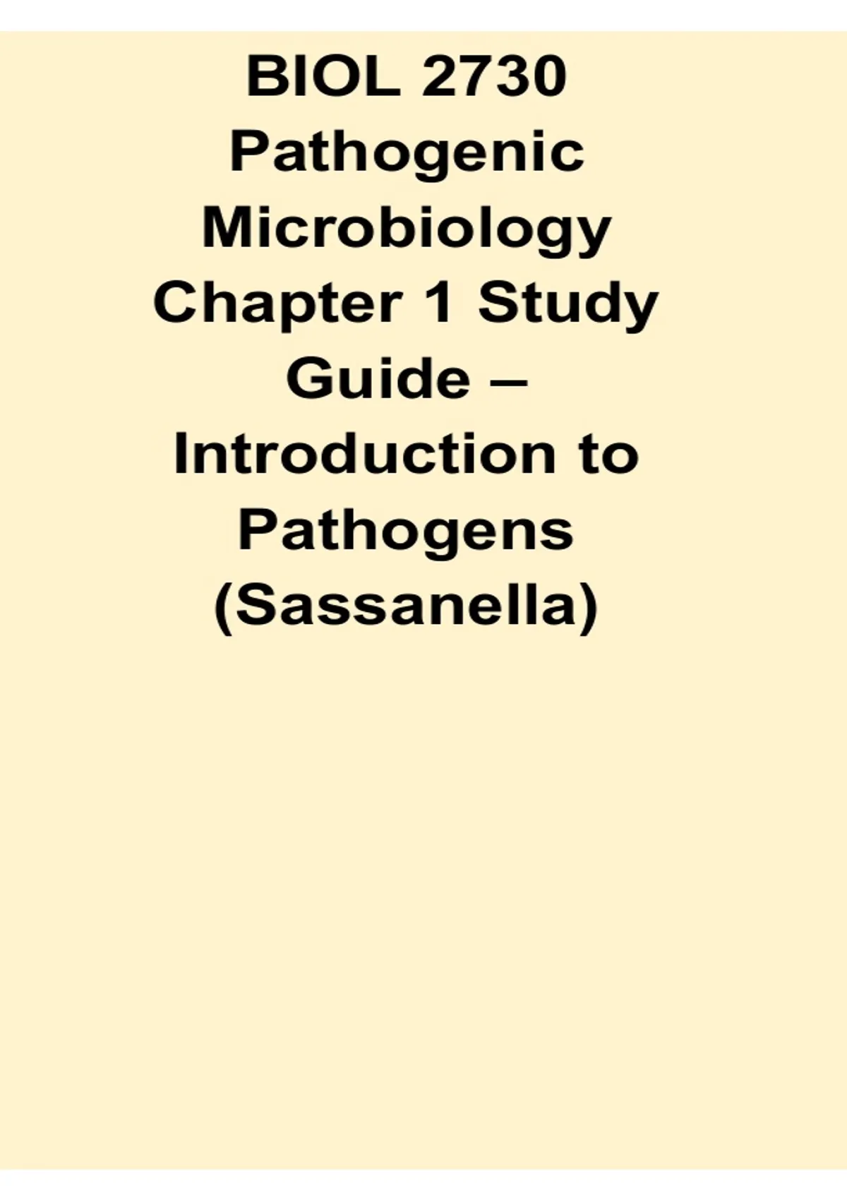 Pathogen Study Guide BIOL 2730 Pathogenic Microbiology Chapter 1 Study Guide 2026 Updated ...