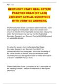 KENTUCKY STATE REAL ESTATE &NewLine;PRACTICE EXAM &lpar;KY LAW&rpar; &NewLine;2026&sol;2027 ACTUAL QUESTIONS &NewLine;WITH VERIFIED ANSWERS&period; 