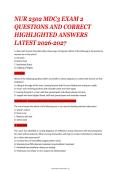 NUR 2502 MDC3 EXAM 2 &NewLine;QUESTIONS AND CORRECT &NewLine;HIGHLIGHTED ANSWERS &NewLine;LATEST 2026-202