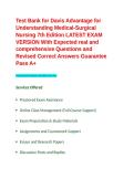 Test Bank for Davis Advantage for Understanding Medical-Surgical Nursing 7th Edition LATEST EXAM VERSION With Expected real and comprehensive Questions and Revised Correct Answers Guarantee Pass A&plus;&period;