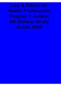Law & Ethics for Health Professions Chapter 1 Judson 8th Edition Study Guide 2025&sol; 2026 Key Concepts & Review with Solution