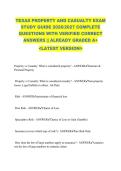 TEXAS PROPERTY AND CASUALTY EXAM &NewLine;STUDY GUIDE 2026&sol;2027 COMPLETE &NewLine;QUESTIONS WITH VERIFIED CORRECT &NewLine;ANSWERS &vert;&vert; ALREADY GRADED A&plus; &NewLine;<LATEST VERSION> 