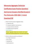 Minnesota Aggregate Technician &NewLine;Certification Exam Practice Questions &NewLine;And Correct Answers &lpar;Verified Answers&rpar; &NewLine;Plus Rationales 2026 Q&A &vert; Instant &NewLine;Download Pdf 