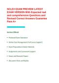 NCLEX EXAM PREVIEW LATEST EXAM VERSION With Expected real and comprehensive Questions and Revised Correct Answers Guarantee Pass A&plus;&period;