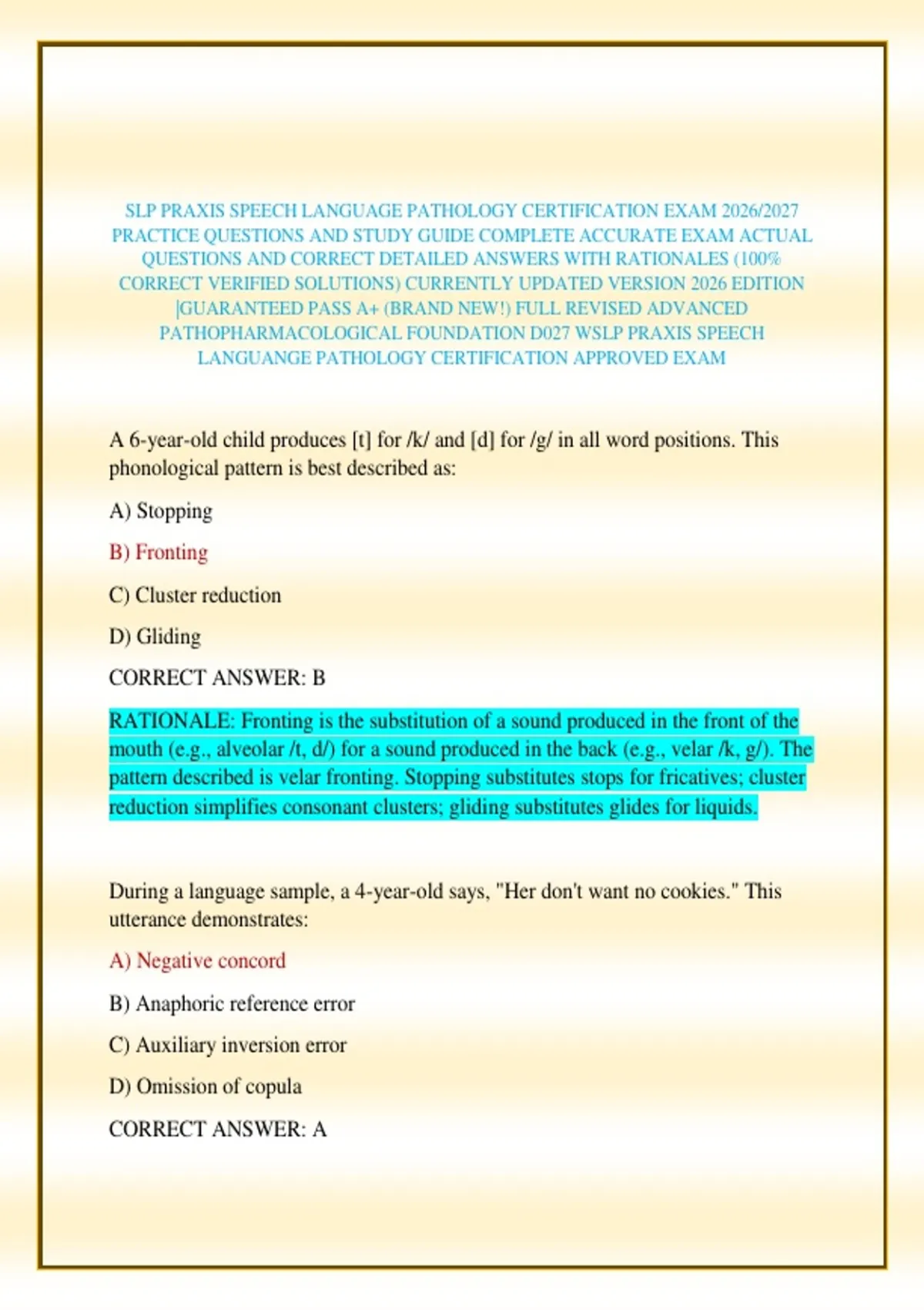 Slp Intervention Questions Guide.pdf SLP PRAXIS SPEECH LANGUAGE PATHOLOGY CERTIFICATION EXAM 2026/2027 ...