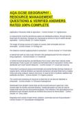 AQA GCSE GEOGRAPHY - RESOURCE MANAGEMENT QUESTIONS & VERIFIED ANSWERS RATED 100&percnt; COMPLETE