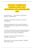 STUKENT MARKETING &NewLine;CERTIFICATION TEST &NewLine;QUESTIONS AND ANSWERS 2026 - 2027 