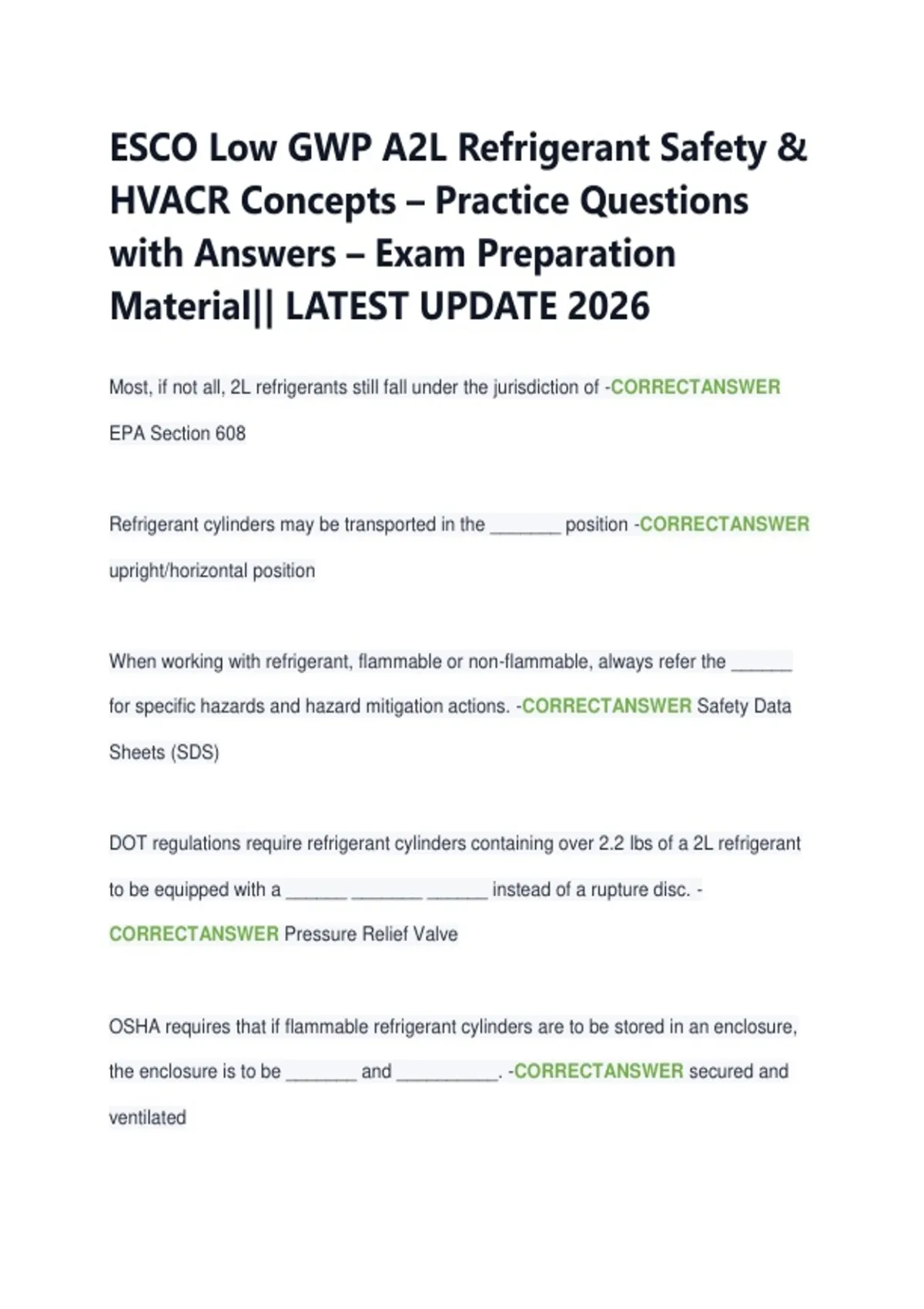 ESCO Low GWP A2L Refrigerant Safety & HVACR Concepts – Practice ...