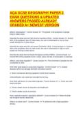 AQA GCSE GEOGRAPHY PAPER 2 EXAM QUESTIONS & UPDATED ANSWERS PASSED ALREADY GRADED A&plus; NEWEST VERSION