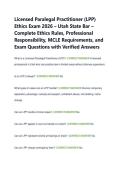 Licensed Paralegal Practitioner &lpar;LPP&rpar; &NewLine;Ethics Exam 2026 &ndash; Utah State Bar &ndash; &NewLine;Complete Ethics Rules&comma; Professional &NewLine;Responsibility&comma; MCLE Requirements&comma; and &NewLine;Exam Questions with Verified Answers