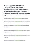 NCCCO Digger Derrick Operator &NewLine;Certification Exam Preparation &NewLine;&lpar;UPDATED 2026&rpar; &ndash; Practice Questions &NewLine;with Verified Answers and Rationales &NewLine;Complete Study Guide Instant Download &NewLine;Pdf 