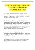 NCCT PHLEBOTOMY PRACTICE &NewLine;TEST QUESTIONS AND &NewLine;ANSWERS 2026 - 2027