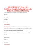 NUR1172 Exam 1 V1&ndash;V3 &vert; NUR 1172 Exam 1 V1&ndash;V3 &vert; Nutritional Principles in Nursing &vert; Rasmussen University &vert; Complete Exam Bundle with Detailed Verified Answers