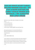 TEXAS DPS PRIVATE SECURITY BUREAU &ndash; &NewLine;QUALIFIED MANAGER EXAM 2026 &sol; 2027 &NewLine;STUDY & REVIEW QUESTIONS AND &NewLine;CORRECT DETAILED ANSWERS WITH &NewLine;RATIONALES &vert;&vert; 100&percnt; GUARANTEED &NewLine;PASS&excl;&excl; LATEST VERSION