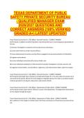 TEXAS DEPARTMENT OF PUBLIC &NewLine;SAFETY PRIVATE SECURITY BUREAU - QUALIFIED MANAGER EXAM &NewLine;2026&sol;2027 QUESTIONS AND &NewLine;CORRECT ANSWERS &lpar;100&percnt; VERIFIED &NewLine;GRADED A&plus;&rpar; LATEST UPDATED&excl;&excl; 